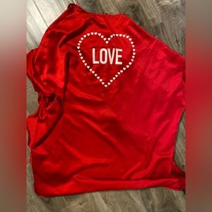 Victoria’s Secret Red Satin Short-Sleeve “Love” Kimono Robe